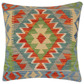 handmade Traditional Pillow Rust Blue Hand-Woven SQUARE 100% WOOL Hand woven turkish pillow2' x 2'
